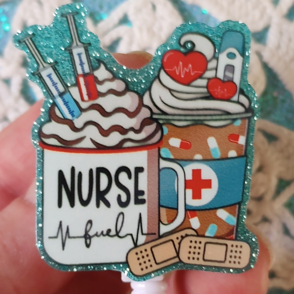 Nurse badge reel, RN, retractable pull badge holder